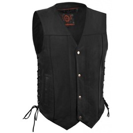True Element Mens Single Panel Back Leather Motorcycle Vest w/Concealed Carry Pocket (Black, Size XL)