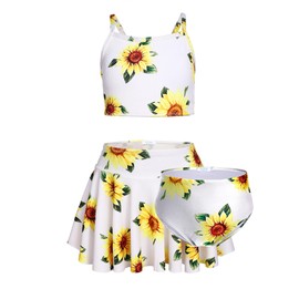 Arshiner Girls' 3-Piece Swimsuits Bikini Top Swimwear Yellow Floral Beach Bathing Set Size 6t 7t