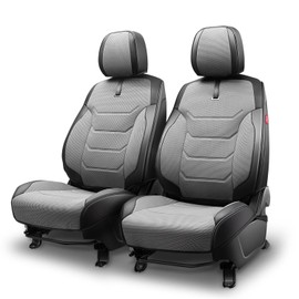 Sport Series Leather Car Seat Covers Front Pair, Breathable and Waterproof Faux Leather Automotive Seat Covers for Cars SUV Pick-up Truck Sedan, Universal Anti-Slip Driver Seat Cover, Gray