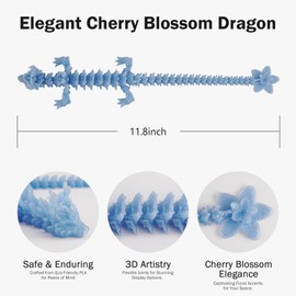 3D Printed Cherry Blossom Crystal Dragon, Articulated Movable Model - 12 Inch Decorative Fantasy Dragon for Display, Collection, and Unique Gift