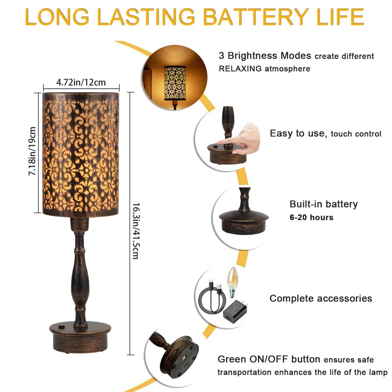 UMEXUS LED Rechargeable Cordless Table Lamp with Dimmer, Small Battery