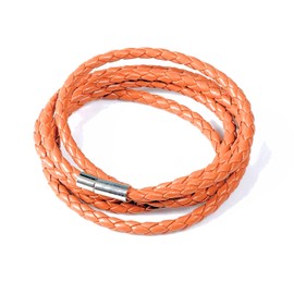 QueenBee Orange,Black,White Braided Wrap Mens Bracelet (93cm/37") | Orange Faux Leather Guys Multi-Layer Wristband | Male Vegan Leather Rope Wrap | Magnetic Clasp Closure Long Bracelets | Holiday Mens Bracelet Gift | Trendy Male Bracelet Birthday Gift | 