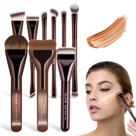 9pzs Brochas Para Maquillaje Profesional Suave Incluye Brochas Para Base Y Brochas Para Mascarillas Kit De Maquillaje Faciales Color Marrón Y Morado M