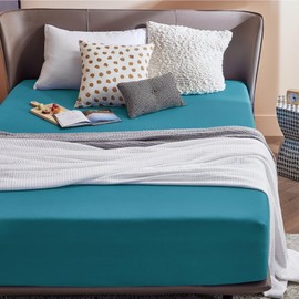 Bedsure Double Fitted Sheet Deep - Bed Sheets Extra Deep Pocket 16 Inches (40 cm), Soft Brushed Polyester Microfiber Material for Double Bed, Teal, 135x190cm