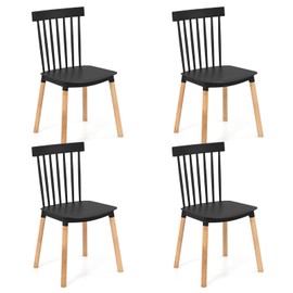 Giantex Set of 4 Windsor Dining Chairs, Modern Black Kitchen Chairs w/Spindle Backs & Curved Seats, Heavy-Duty Solid Wood Legs & Anti-Slip Foot Pads, Armless Side Chairs for Living Room Dining Room