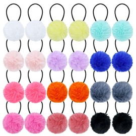 Dizila 24 Piezas/12 Pares Color Caramelo Bola Esponjosa Pompón Corbatas Para El Cabello Bandas De Goma Coleta Coleta Soportes Coletas Elásticos Acceso