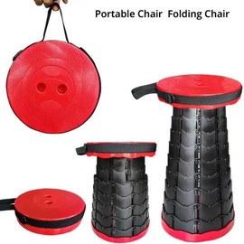 Portable Chair Retractable Stool Hiking Camping Picnic Fishing Max Load Capacity 380Lbs - Color: Red