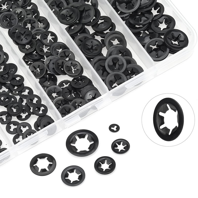 HELIFOUNER 300 Pieces 5 Sizes Internal Tooth Star Lock Washers,