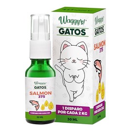 Waggys Aceite Relajante + SALMÓN para Gatos - Apoyo para el manejo de Estrés y Ansiedad, Inflamación, Piel y Pelo - Adicionados con Omegas y Aceite Relajante - 75 Disparos.