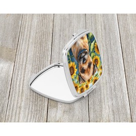 Caroline's Treasures Border Terrier in Sunflowers Compact Mirror Decorative Travel Makeup Mirror for Women Girls Gifts Pocket Makeup Mirror Folding Handheld