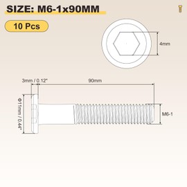 METALLIXITY Flat Head Hex Socket Cap Screws Bolts(M6-1x90) 10Pcs, Steel Hex Socket Furniture Bolts Screws - for Furniture Woodworking Project, Yellow