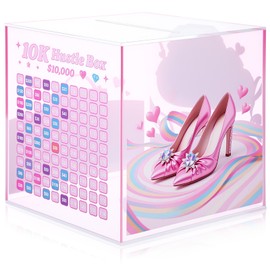 Hiboom 10k Hustle Box Money Saving Challenge 6.7 x 6.7 x 6.7 Inch Clear Acrylic Piggy Bank for Adults Woman Break to Open Pink Cash Vault Piggy Bank for Money Savings Cash and Coin Storage Box