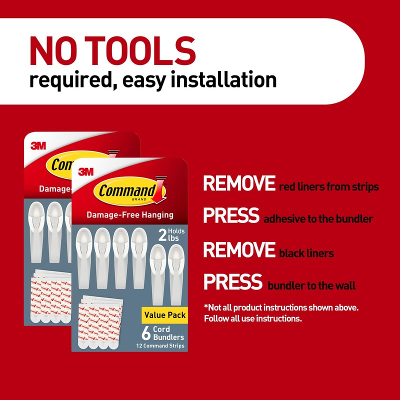 Command Cord Bundlers, Damage-Free Hanging Cord Organizer, No Tools Required