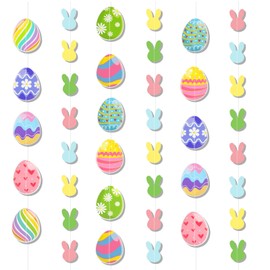 HOWAF 4 Easter Decorations Easter Garland, Easter Egg Garland Easter Bunny String Hanging Garland Easter Bunting Hanging Streamer Happy Easter Banner Decorations for Home Easter Party Supplies