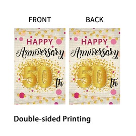 Happy 50th Anniversary Garden Flag, Cheers to 50 Years Loved Yard Flag Vertical Premium Burlap Rustic Wedding Anniversary Celebration Banner for Farmhouse Outside Outdoor Sign Double Sided, 12" x 18"