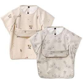 GoUseGo Meal Apron, Baby Short Sleeve Baby Food Apron, Set of 2, Waterproof, For Babies, Eating Apron, For Girls, Boys, Toddlers, 1 Years, 2 Years, 3 Years, 4 Years, 5 Years, 6 Years, Smocked, Kids,