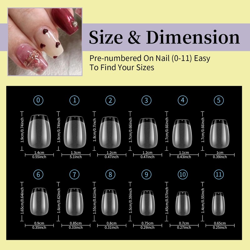 Venares Extra Short Nail Tips, 120 Pieces, 12 Sizes, Full