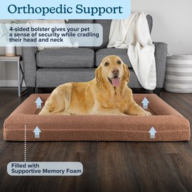 PETMAKER Orthopedic Pet Bed - 45in Large Dog Bed with Supportive Bolster, Nonslip Bottom, and Removable Washable Cover - Memory Foam Pet Beds for Large Dogs - Dog Products (Brown)
