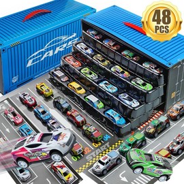 48-Piece Pull-Back Car Toy Set with Storage Box – Race Car Collection for Boys and Girls – Fun Toy Cars for Kids