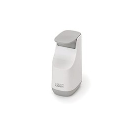 Joseph Joseph Bathroom Slim, Compact Soap Dispenser, Easy-push Pump Head, Non Drip Nozzle, Fill-level Window, Refillable, White/Grey