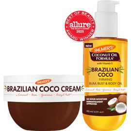Palmer's Coconut Oil Formula Brazilian Coco Kit - Crema Reafirmante Coco 250g + Aceite Reafirmante 192ml. Ayuda a tonificar glúteos, vientre y muslos, proporciona hidratación durante 48 horas