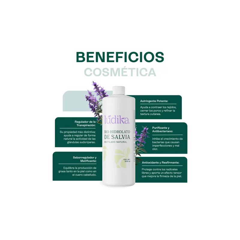 Hidrolato De Salvia 500ml Purificante, Seborregulador