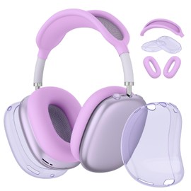 IEOVIEE Funda Protectora para AirPods MAX, Fundas Transparentes de TPU Suave Antiarañazos para Almohadillas/Corona - Accesorios Protectores Antisudor Transparentes, Morado Claro