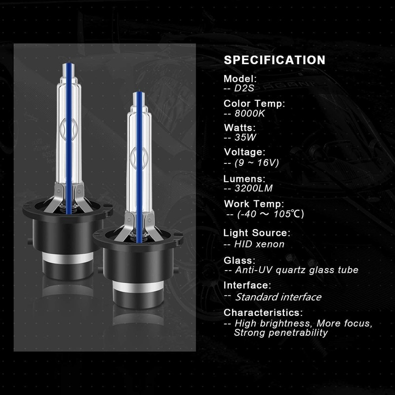 WinPower D2S HID Headlight Bulbs, 8000K 35W Xenon Replacement Lights,