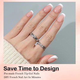 DMQ French Press on Nails Kit - 240Pcs Square False Nails Short - Nude Color Fake Nails White Tip French False Nail Kit - Full Cover Stick on Nail with Glue for Women Girls DIY Nail Art Manicure