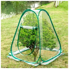 Pop Up Greenhouse Cover Transparent PVC Mini Greenhouse Outdoor with 4 Fixed Nails, Clear Portable Backyard Gardening Sunshine Tent for Cold Frost Protector Gardening Plants