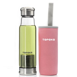 TOPOKO 18.5 Ounce Top Level Quality Stylish Environmental Borosilicate Glass Water Bottle With Nylon Sleeve - Tea Infuser Bottle Eco-Friendly Ideal Gift for Parents Friends (Pink)