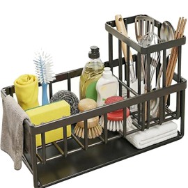 Sink Organiser, Sink Organiser, Dish Drainer Dishes, Kitchen Sponge Holder, for Kitchen and Bathroom, Black