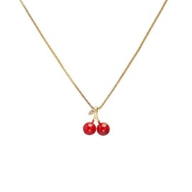 Progresssail Cherry Necklace for Women Cute Cherry Pendant Necklace Dainty Gold Plated Fruit Food Pendant Necklace Gold Chain Necklace Trendy Jewelry, one size, Copper, No Gemstone