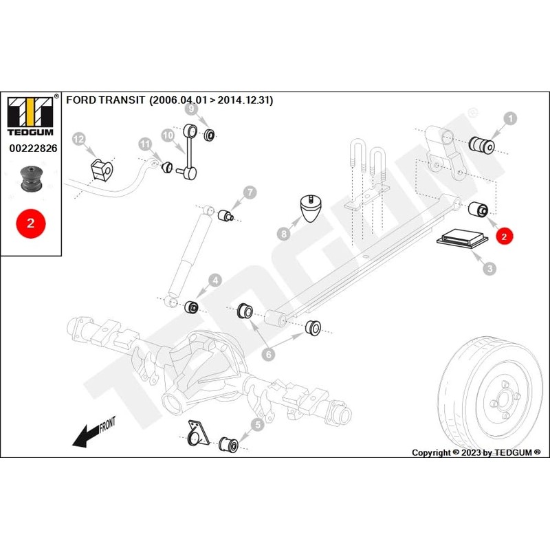 Tedgum 00222826 Bearing Bushing Rear Leaf Spring H Pressure Plate