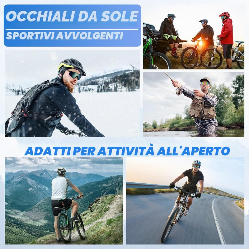 Apricitie 3 pezzi occhiali da ciclismo veloci, UV 400, sportivi,