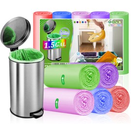 1.5 Gallon Trash Bags Small Bathroom Garbage Bags, Unscented Wastebasket Liners, Strong Kitchen Garbage Bags Colorful Bin Bags for Office, Bedroom,Living Room (5Liter, 120 Counts)