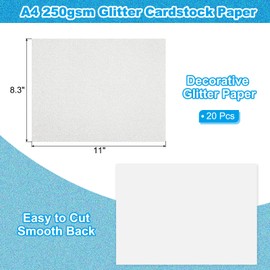 PATIKIL 20Sheets Silver Glitter Cardstock Paper, 8.5x11 in 250gsm Square Premium Sparkly Paper Craft Cardstock Paper for Scrapbook Card Making DIY Art Projects Wedding Party