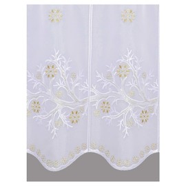 High Quality Embroidered Net Curtain Golden Winter Branch Plauen Lace Winter and Christmas Disc Hanger in 2 Heights (Height x Width 55 x 144 cm)