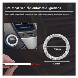 Dickno Dickno Bling Crystal Double Rhinestone Car Engine Start Stop Decoration Ring, Push Start Button Bling Ignition Ring Sticker, Sparkling Car Interior Accessories for Women (White, 1 PC)