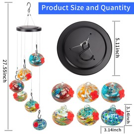 Hummingbird Feeder,Glass Wind Chimes Hummingbird Feeder for Outdoors, Leak-Proof, Ant and Bee Resistant, Hand Blown Garden Decor, Multicolor
