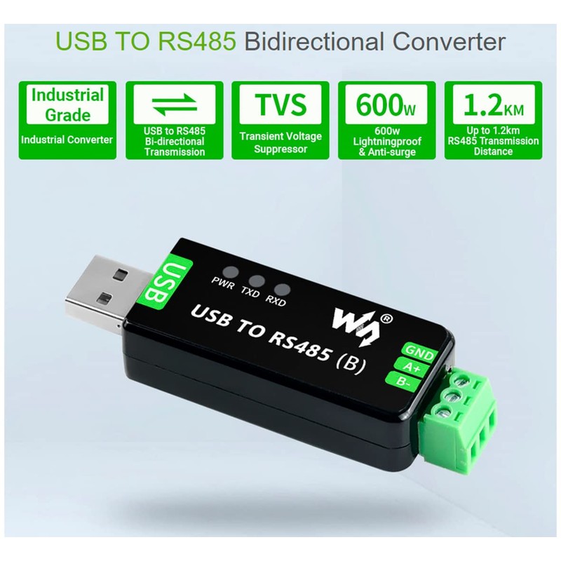 Industrial USB TO RS485 Bidirectional Converter Onboard CH343G Chip, Multi-Protection