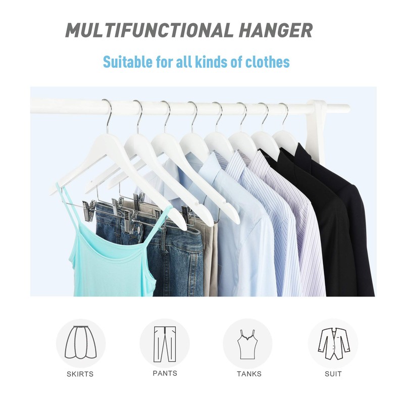 TOPIA HANGER Wooden Suit Hangers with Adjustable Metal Clips (10