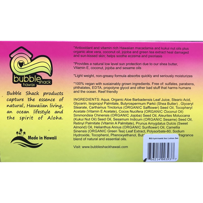 Bubble Shack Hawaii Organic Kukui Shea Lotion 5 Pk