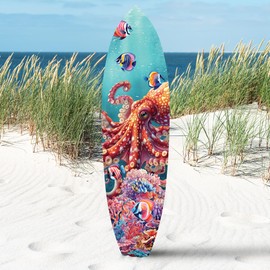 JennyGems Vibrant Octopus Surfboard Wall Art Decor, Octopus Wall Hanging, Beach House Decoration, Weather Resistant, 3 Feet