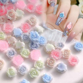 Nail Parts, Flowers, Approximately 200 Pieces, 3D 3D Rose, Camellia, Camellia, Nail Parts, Stone, 0.3 inches (8 mm), Large Flowers, Nail Art, Jewelry Parts, Deco Parts, For Resin (Multicolored A)