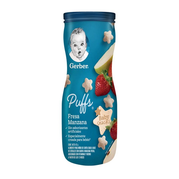 Snacks Gerber Puffs Etapa 3 Fresa, Manzana Bote 42g -