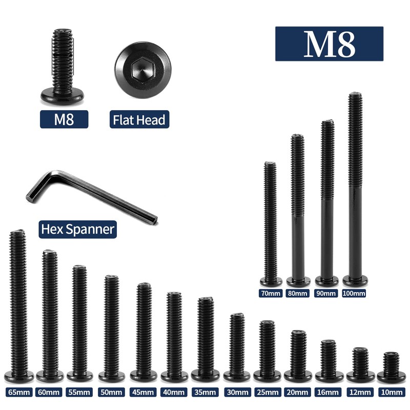 M8 x 16 mm, 10 tornillos hexagonales de cabeza plana,
