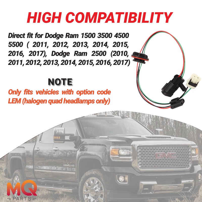 MQparts 2PCS 68193062AB Headlight Lamp Wiring Harness Compatible with Dodge