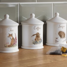 Portmeirion Home & Gifts WNT3996-XW Wrendale by Royal Worcester Tea Canister (Fox), Bone China, Multi-Colour, 10.5 x 10.5 x 15.5 cm