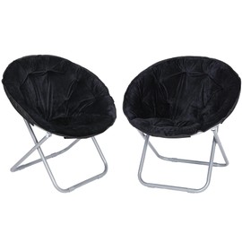 Epetlover 2 Pack Faux Fur Folding Chair Portable Soft Lounge Moon Chair with Foldable Metal Frame for Living Room Bedroom Courtyard, Black